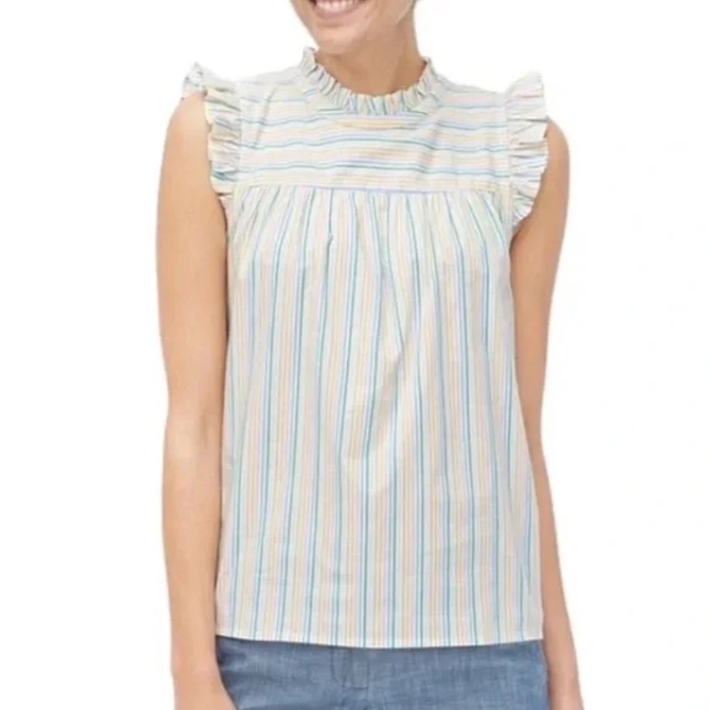J. Crew Factory Rainbow Stripe Ruffleneck Shirred Cotton Poplin Top-Size: 2, NWT